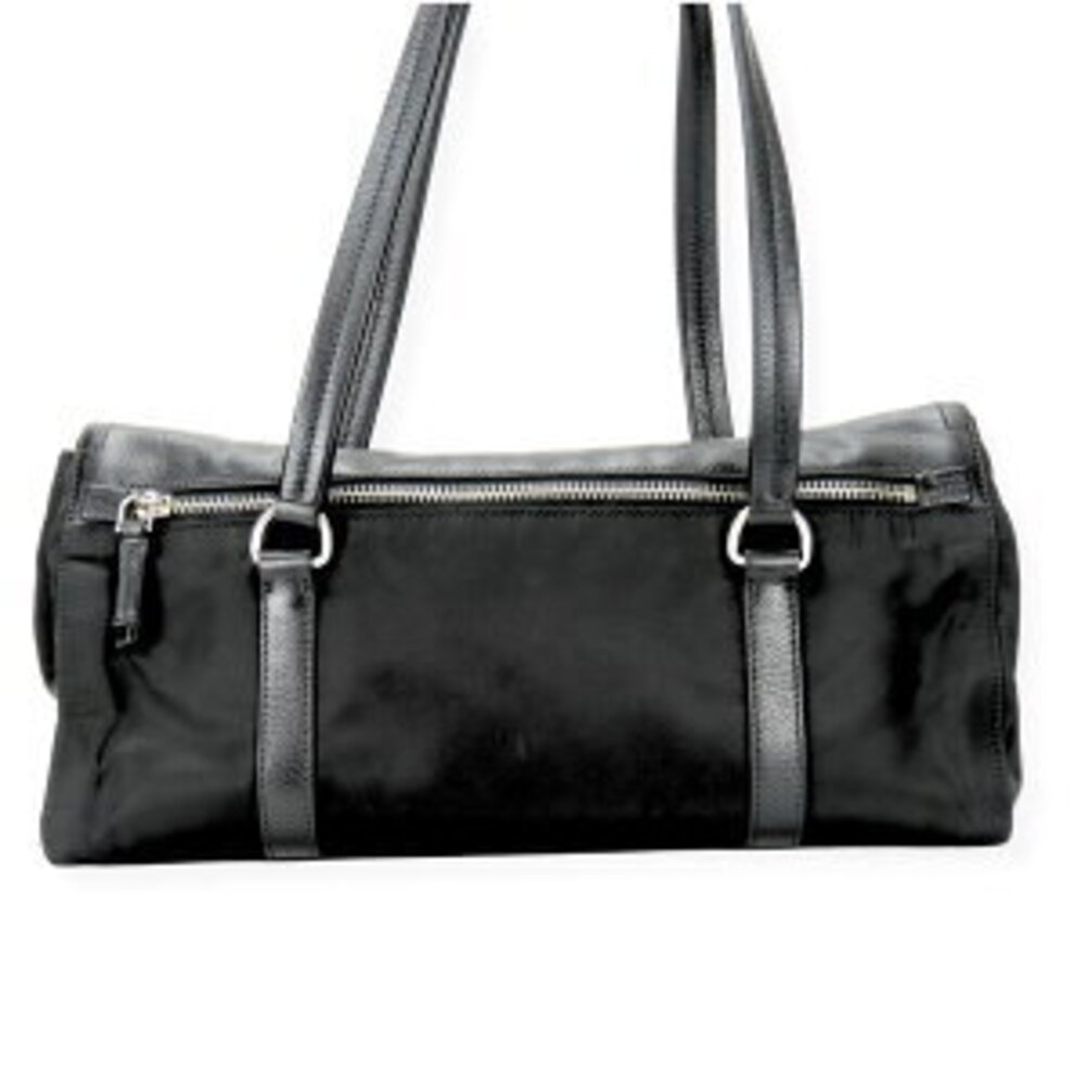 Prada handbag triangular plate nylon leather blac… - image 3